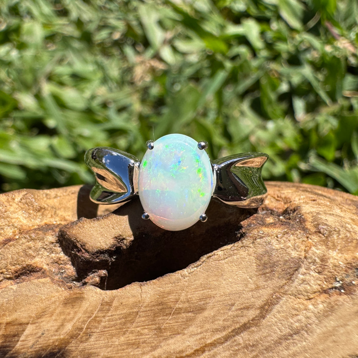 1ct Coober Pedy Opal Ring ~ 'Gippsland Lights' | 925 Sterling Silver | Solid Australian Opal