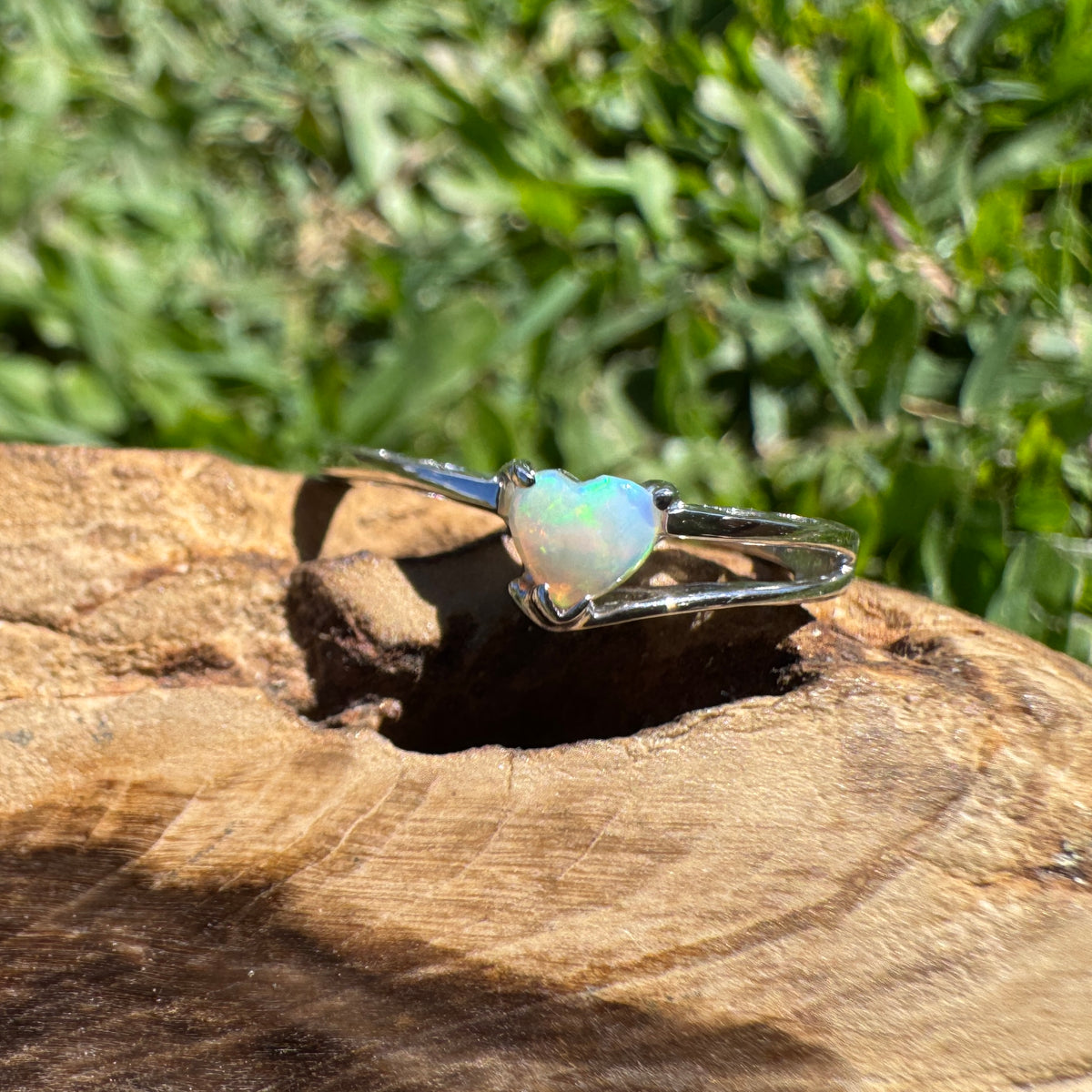 0.4ct Coober Pedy Opal Heart Ring ~ 'Lakefield Ember' | 925 Sterling Silver | Solid Australian Opal