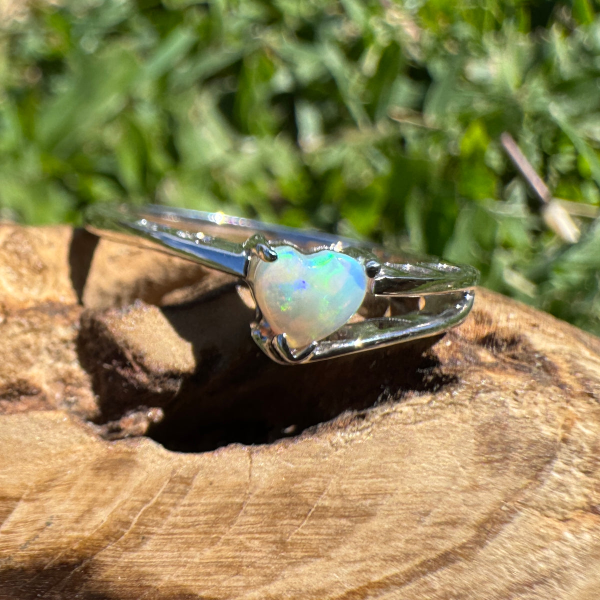 0.4ct Coober Pedy Opal Heart Ring ~ 'Lakefield Ember' | 925 Sterling Silver | Solid Australian Opal