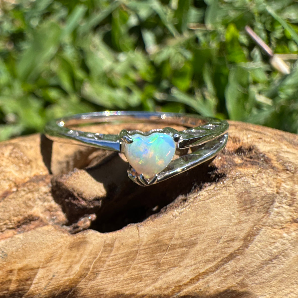 0.4ct Coober Pedy Opal Heart Ring ~ 'Lakefield Ember' | 925 Sterling Silver | Solid Australian Opal