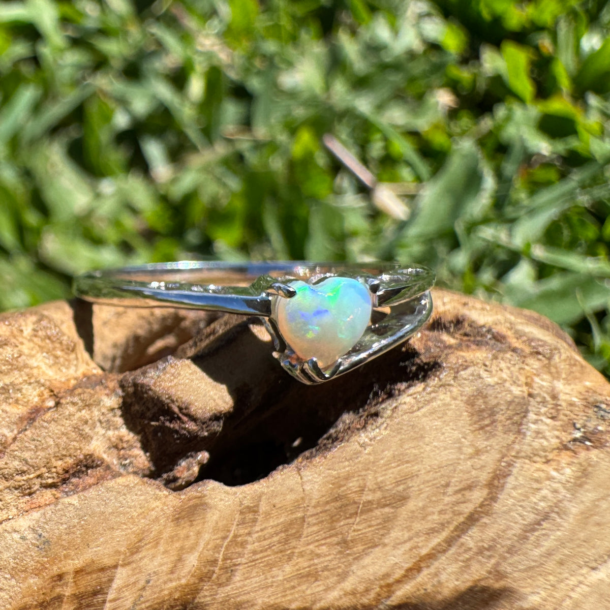 0.4ct Coober Pedy Opal Heart Ring ~ 'Lakefield Ember' | 925 Sterling Silver | Solid Australian Opal