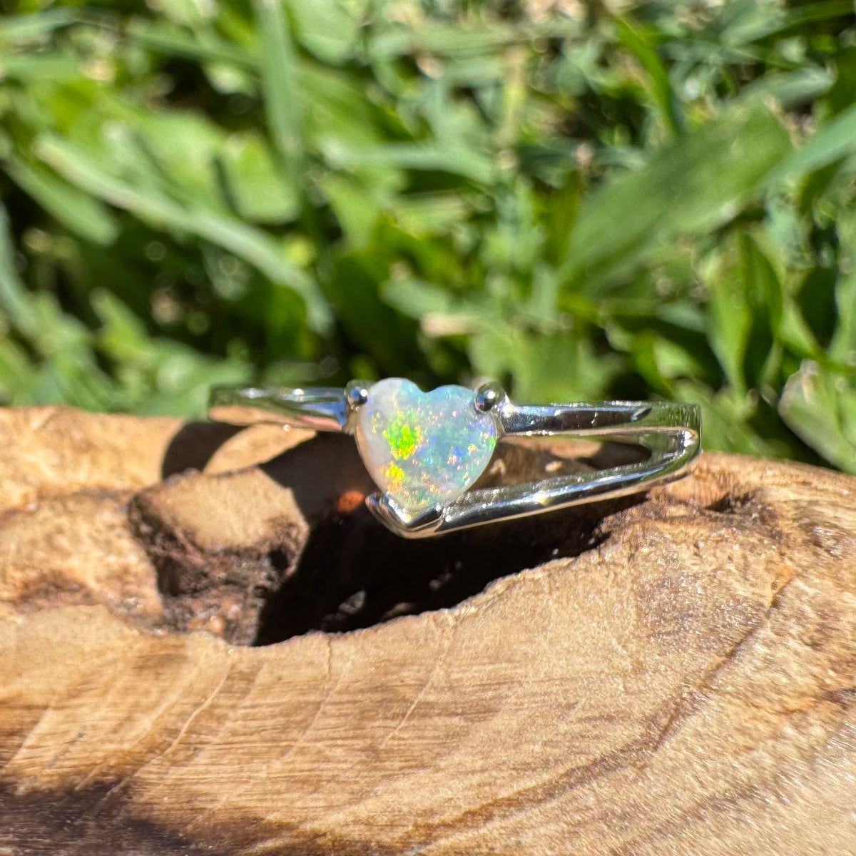 0.2ct Coober Pedy Opal Heart Ring ~ 'Tibooburra Blaze' | 925 Sterling Silver | Solid Australian Opal