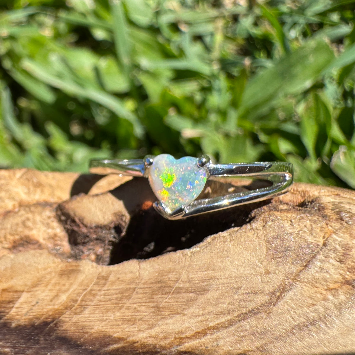 0.2ct Coober Pedy Opal Heart Ring ~ 'Tibooburra Blaze' | 925 Sterling Silver | Solid Australian Opal