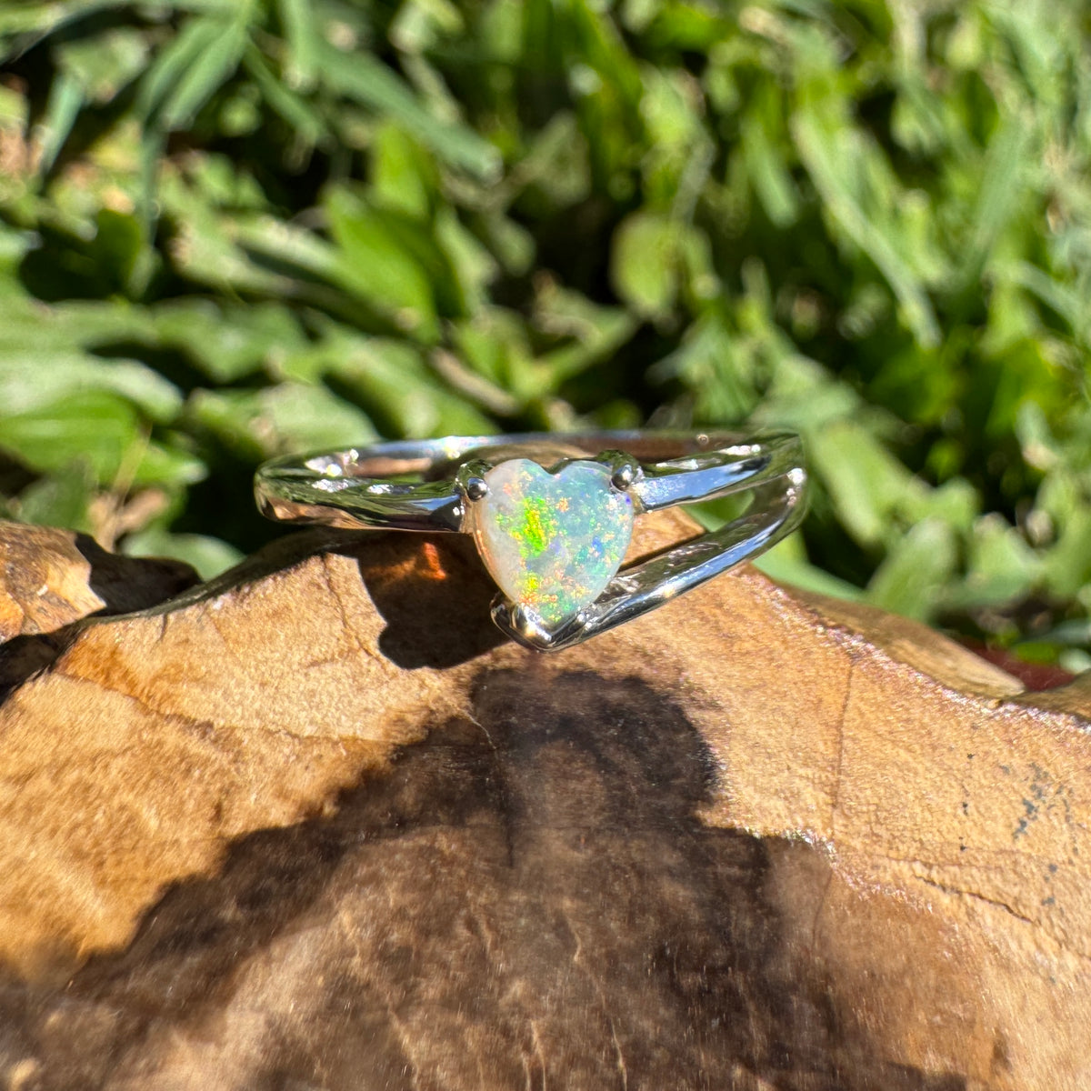 0.2ct Coober Pedy Opal Heart Ring ~ 'Tibooburra Blaze' | 925 Sterling Silver | Solid Australian Opal
