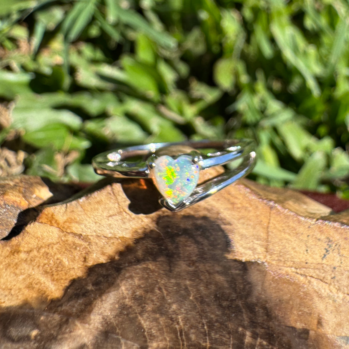 0.2ct Coober Pedy Opal Heart Ring ~ 'Tibooburra Blaze' | 925 Sterling Silver | Solid Australian Opal