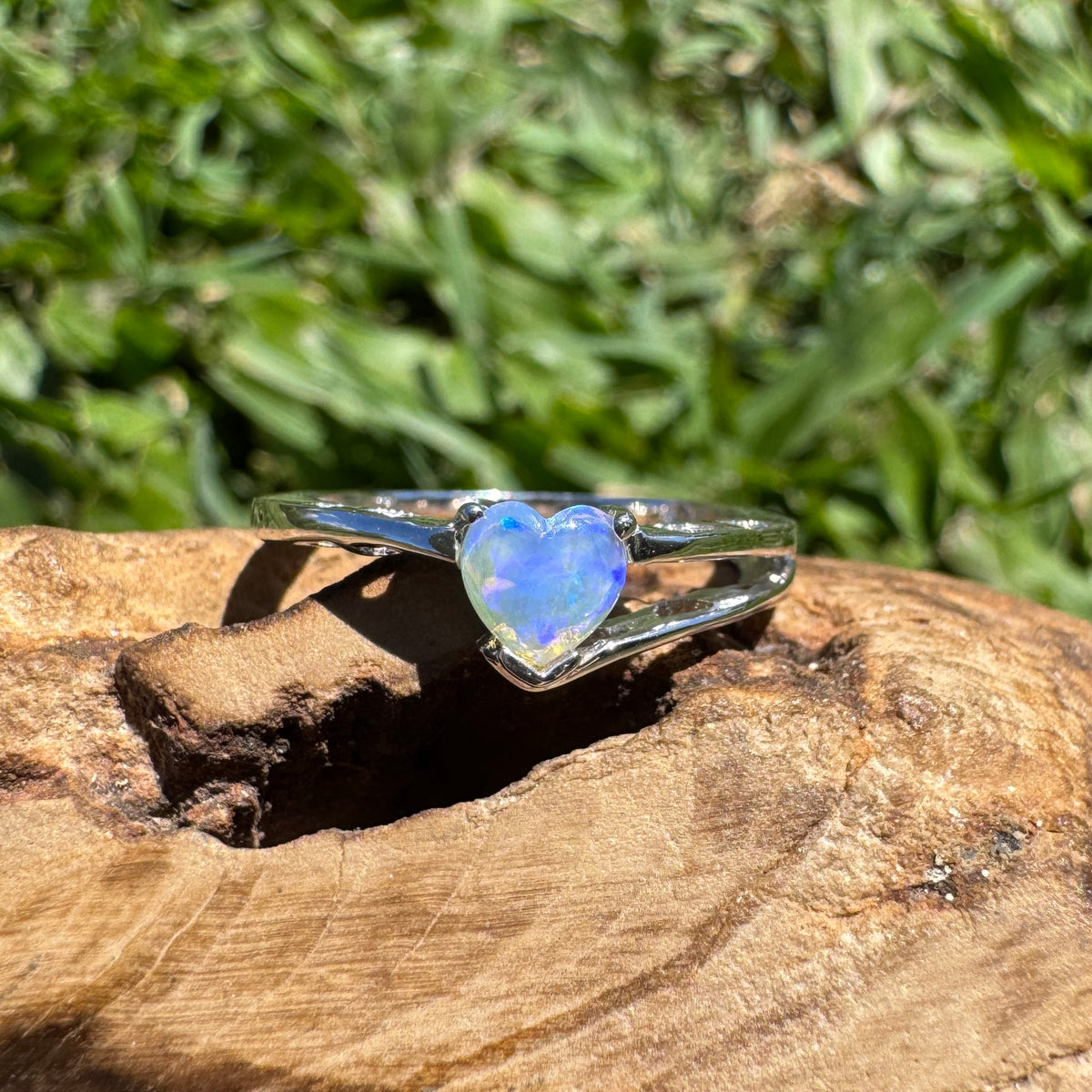 0.4ct Coober Pedy Opal Heart Ring ~ 'Willandra Heart' | 925 Sterling Silver | Solid Australian Opal