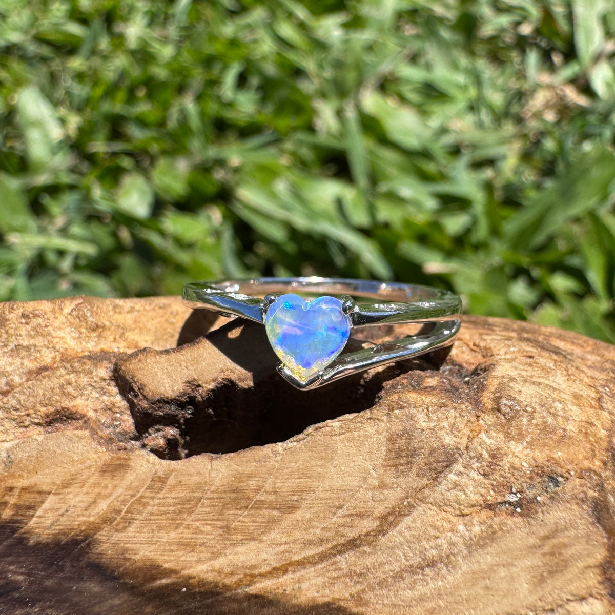 0.4ct Coober Pedy Opal Heart Ring ~ 'Willandra Heart' | 925 Sterling Silver | Solid Australian Opal