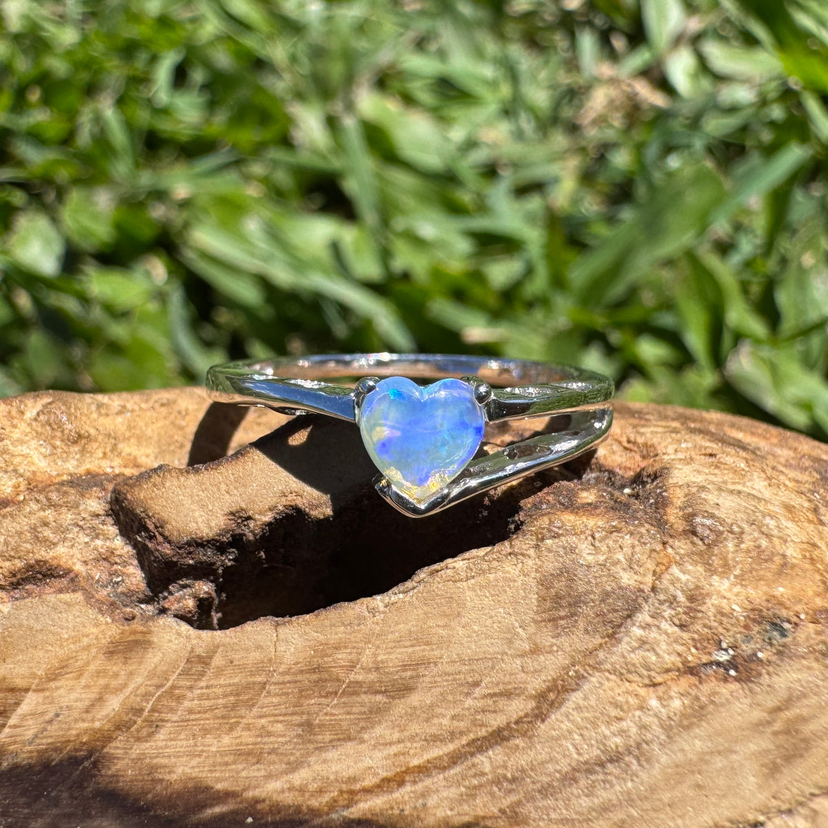 0.4ct Coober Pedy Opal Heart Ring ~ 'Willandra Heart' | 925 Sterling Silver | Solid Australian Opal