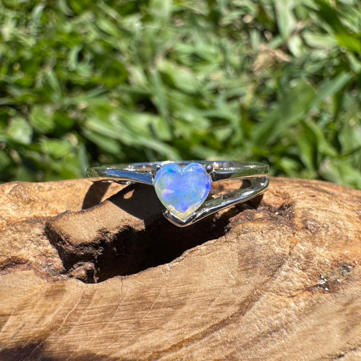 0.4ct Coober Pedy Opal Heart Ring ~ 'Willandra Heart' | 925 Sterling Silver | Solid Australian Opal