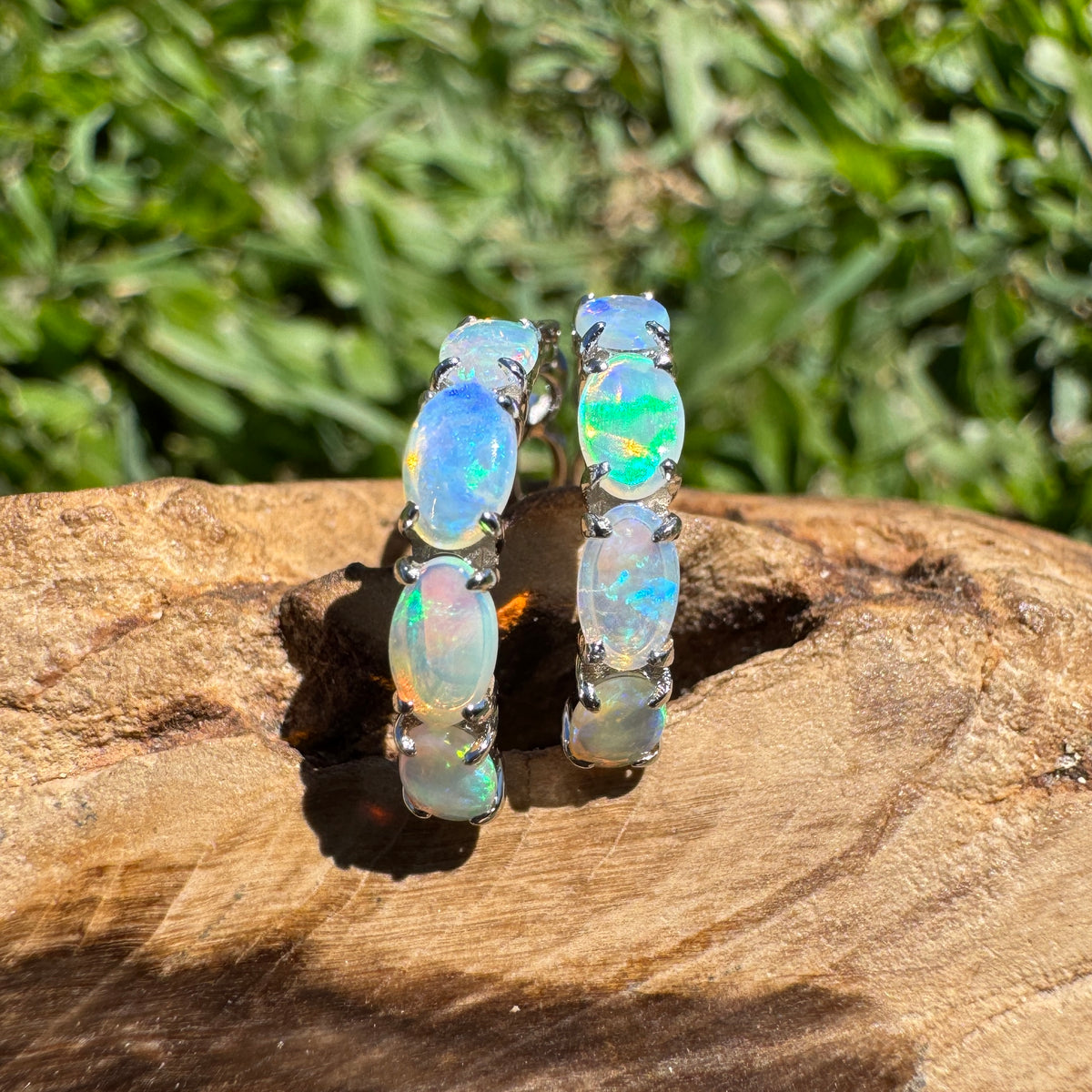 2.4ct Coober Pedy Crystal Opal Huggie Earrings ~ 'Cape Naturaliste Blues' | 925 Sterling Silver | Solid Australian Opal