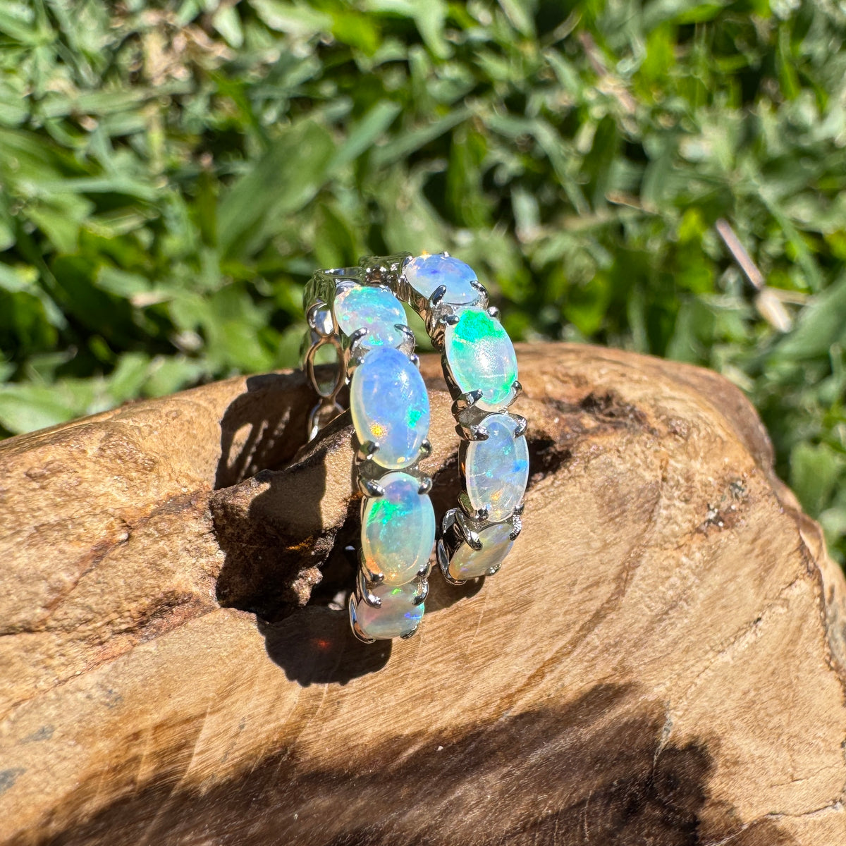2.4ct Coober Pedy Crystal Opal Huggie Earrings ~ 'Cape Naturaliste Blues' | 925 Sterling Silver | Solid Australian Opal