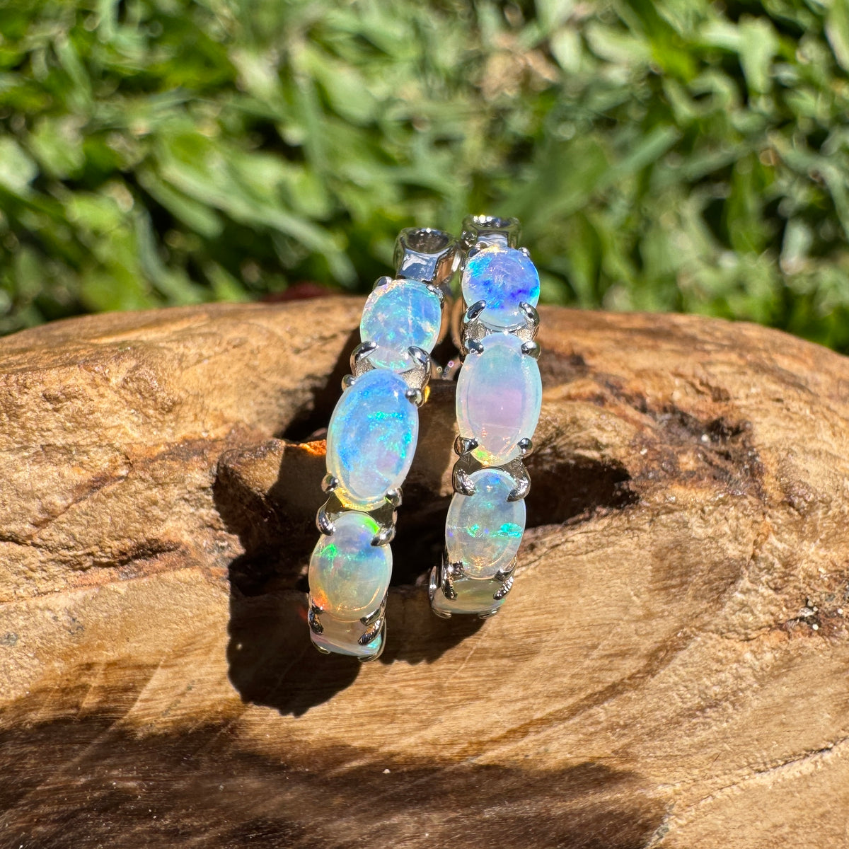 2.4ct Coober Pedy Crystal Opal Huggie Earrings ~ 'Cape Naturaliste Blues' | 925 Sterling Silver | Solid Australian Opal