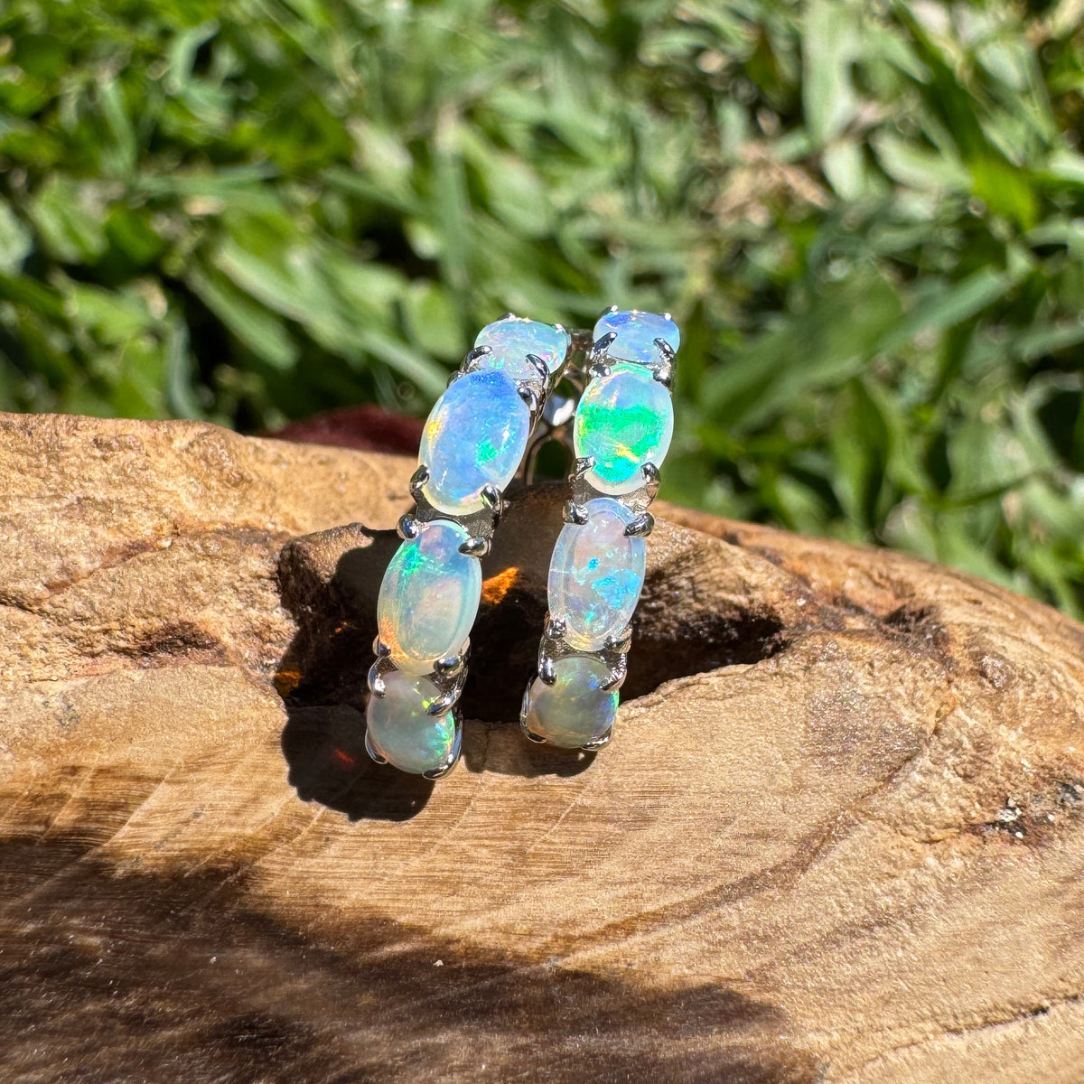 2.4ct Coober Pedy Crystal Opal Huggie Earrings ~ 'Cape Naturaliste Blues' | 925 Sterling Silver | Solid Australian Opal