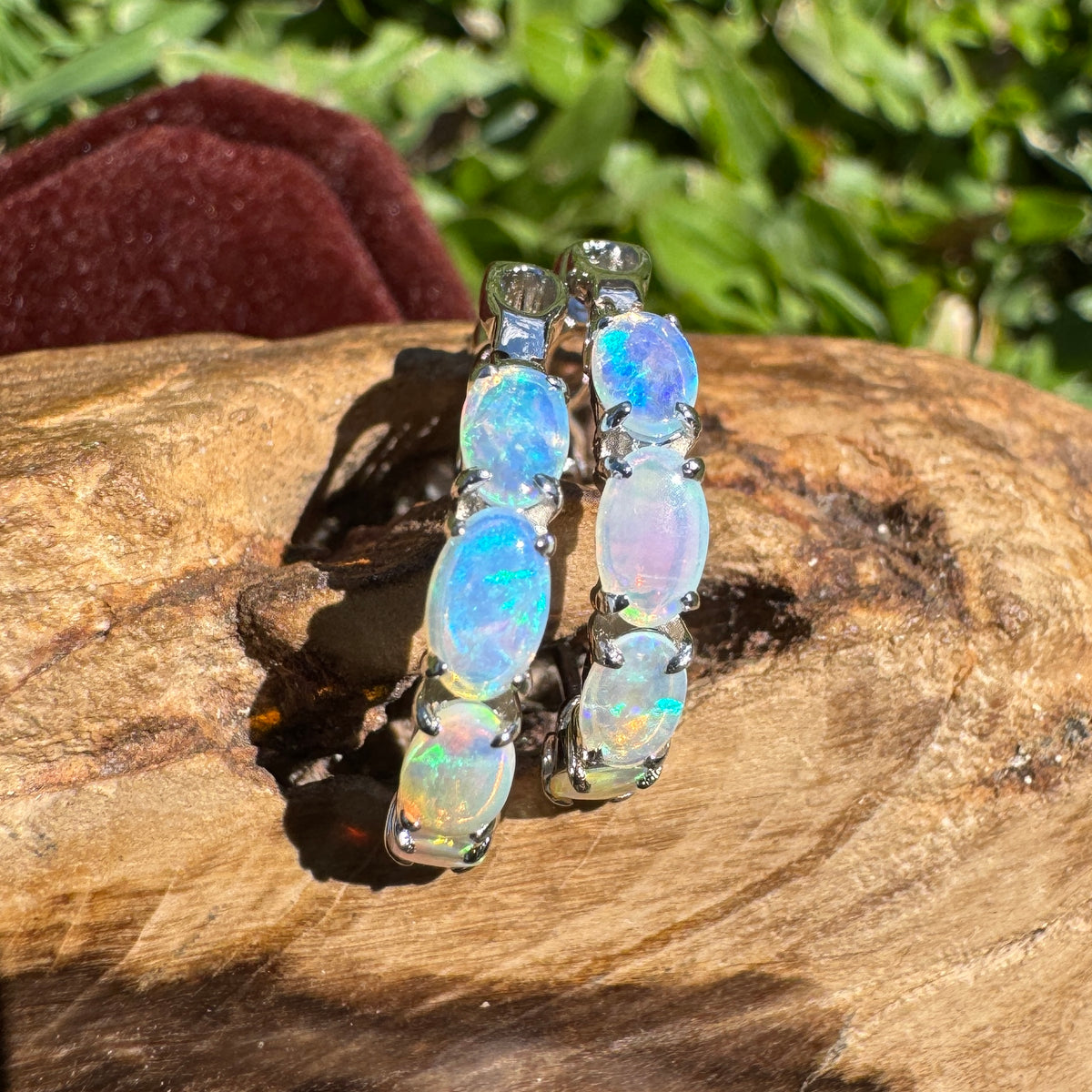 2.4ct Coober Pedy Crystal Opal Huggie Earrings ~ 'Cape Naturaliste Blues' | 925 Sterling Silver | Solid Australian Opal