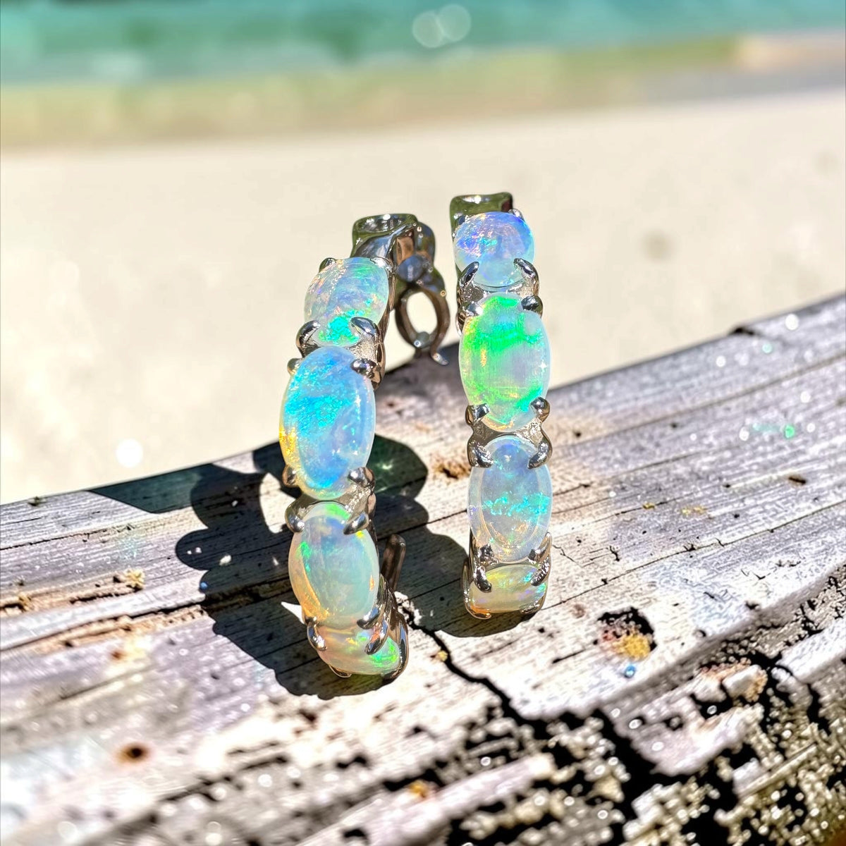 2.4ct Coober Pedy Crystal Opal Huggie Earrings ~ 'Cape Naturaliste Blues' | 925 Sterling Silver | Solid Australian Opal