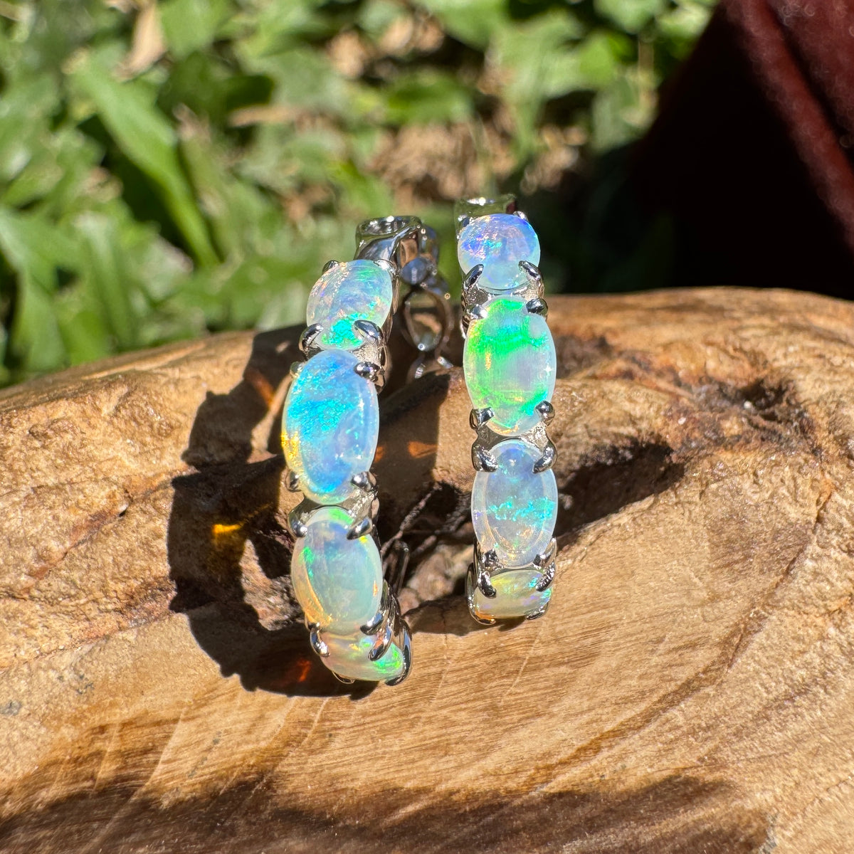 2.4ct Coober Pedy Crystal Opal Huggie Earrings ~ 'Cape Naturaliste Blues' | 925 Sterling Silver | Solid Australian Opal