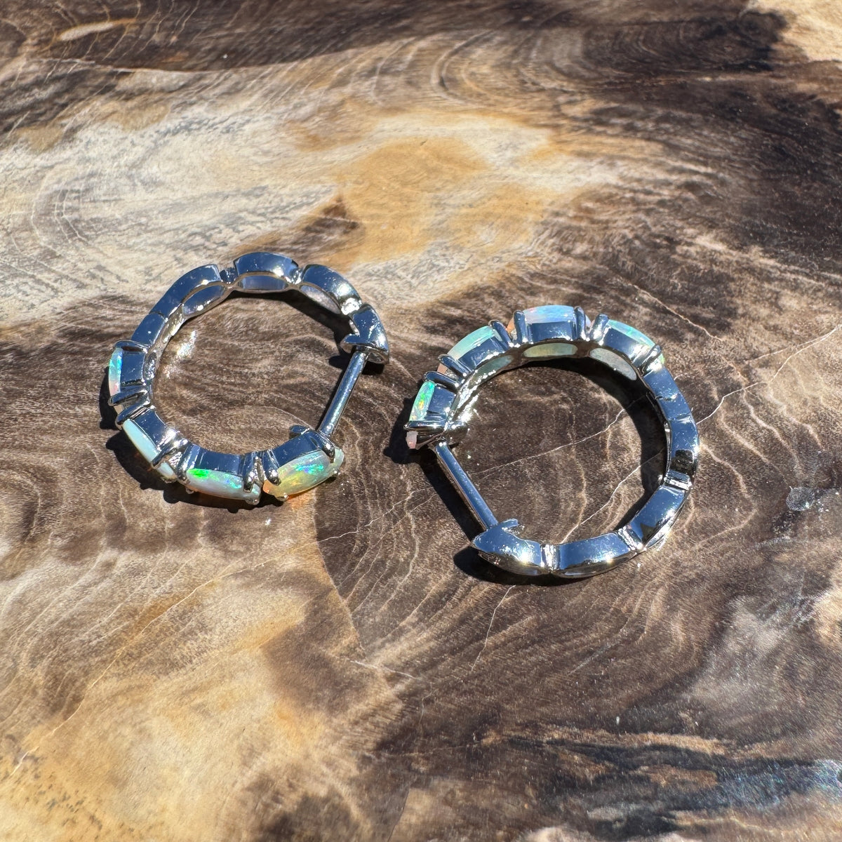 2.4ct Coober Pedy Crystal Opal Huggie Earrings ~ 'Cape Naturaliste Blues' | 925 Sterling Silver | Solid Australian Opal