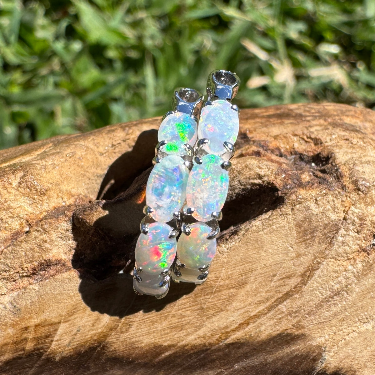 2.4ct Coober Pedy Crystal Opal Huggie Earrings ~ 'Nitmiluk Shimmer' | 925 Sterling Silver | Solid Australian Opal