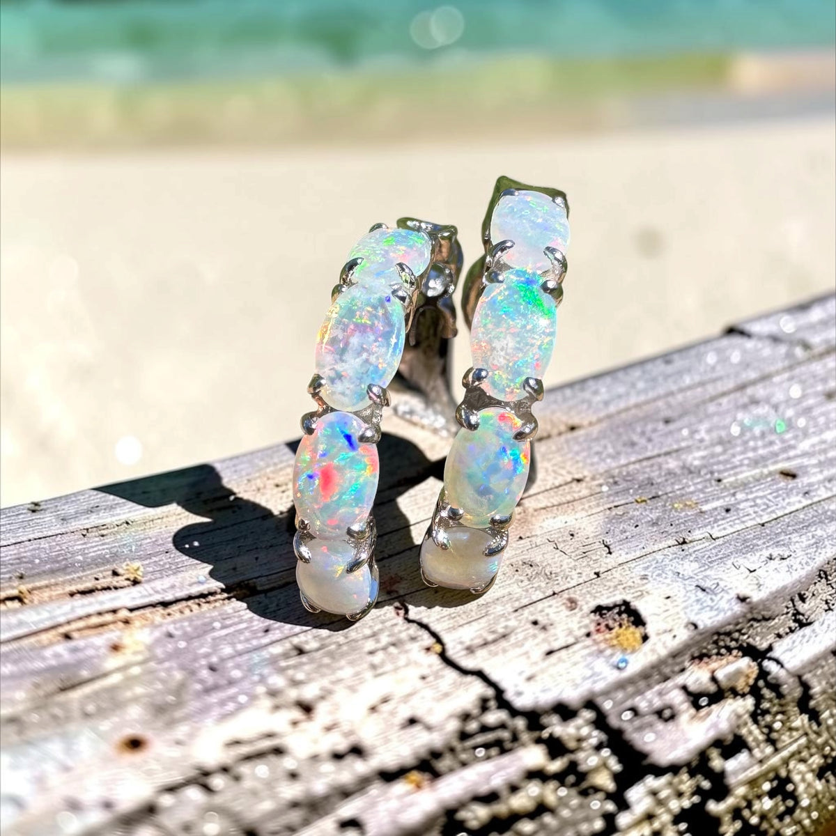 2.4ct Coober Pedy Crystal Opal Huggie Earrings ~ 'Nitmiluk Shimmer' | 925 Sterling Silver | Solid Australian Opal