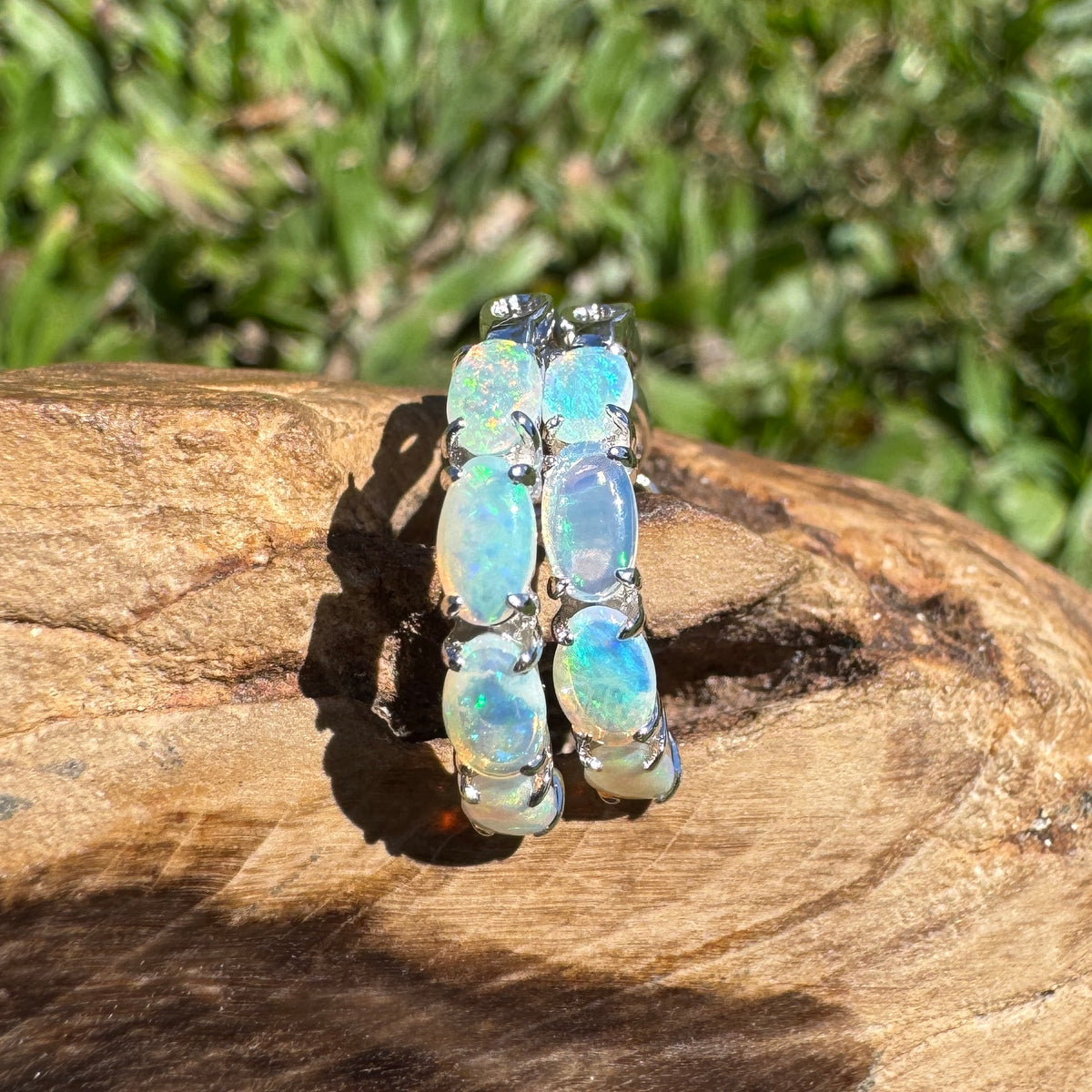 2.4ct Coober Pedy Crystal Opal Huggie Earrings ~ 'Wineglass Bay Greens' | 925 Sterling Silver | Solid Australian Opal