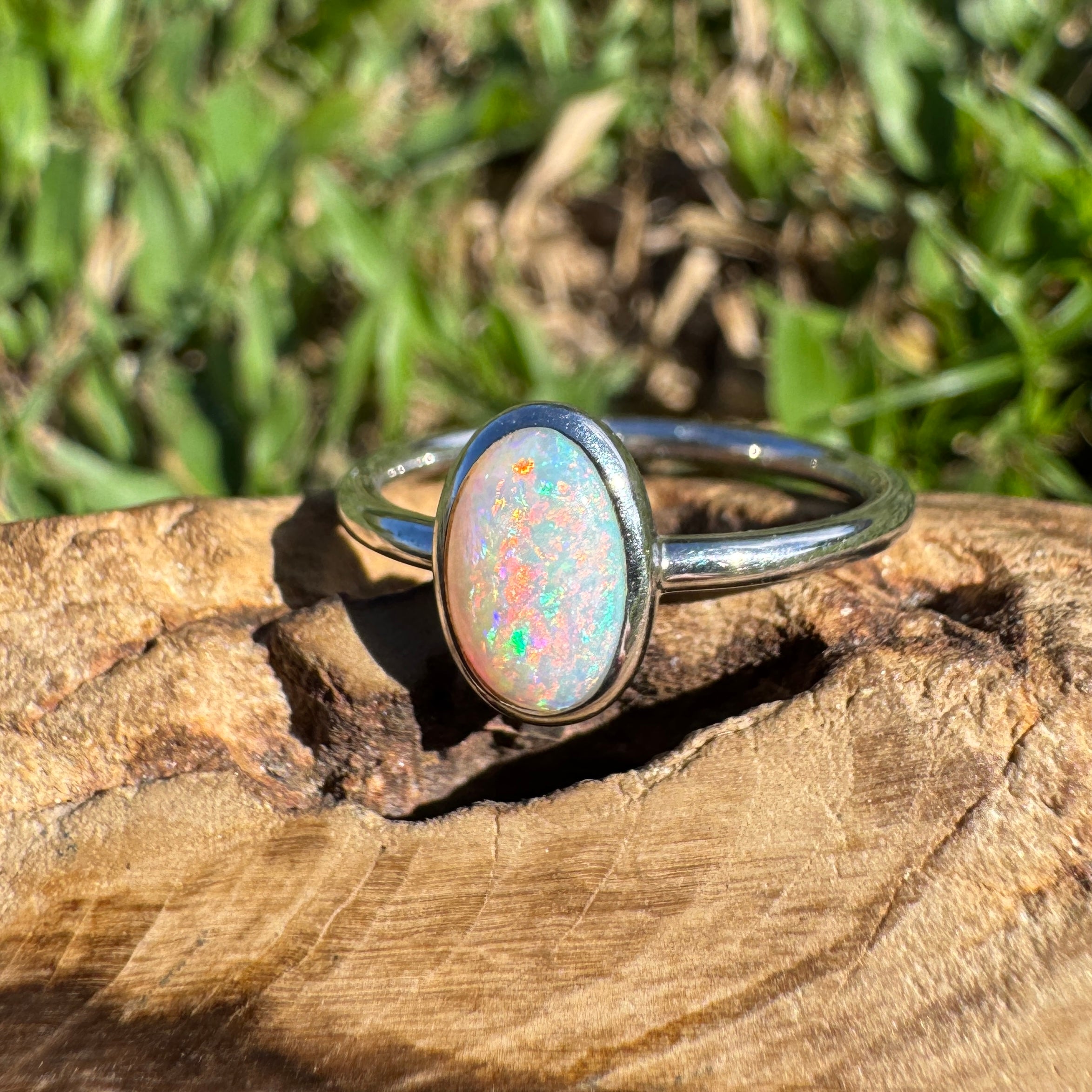 1ct Coober Pedy Opal Ring ~ 'Rainbow Beach Brilliance' | 925 Sterling Silver | Solid Australian Opal