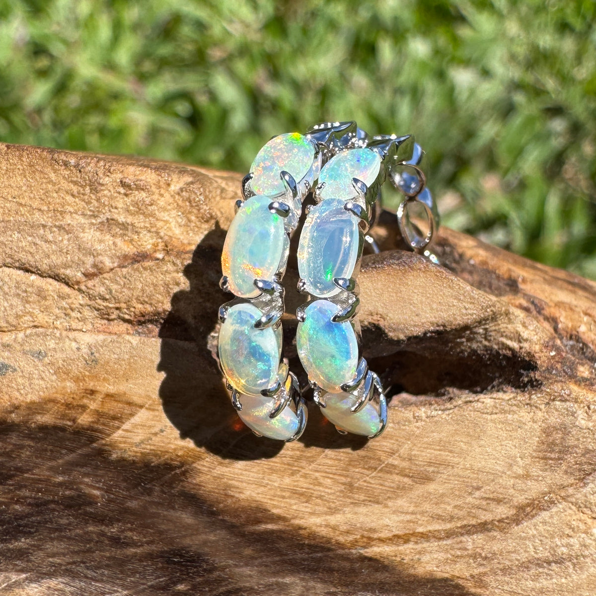 2.4ct Coober Pedy Crystal Opal Huggie Earrings ~ 'Wineglass Bay Greens' | 925 Sterling Silver | Solid Australian Opal