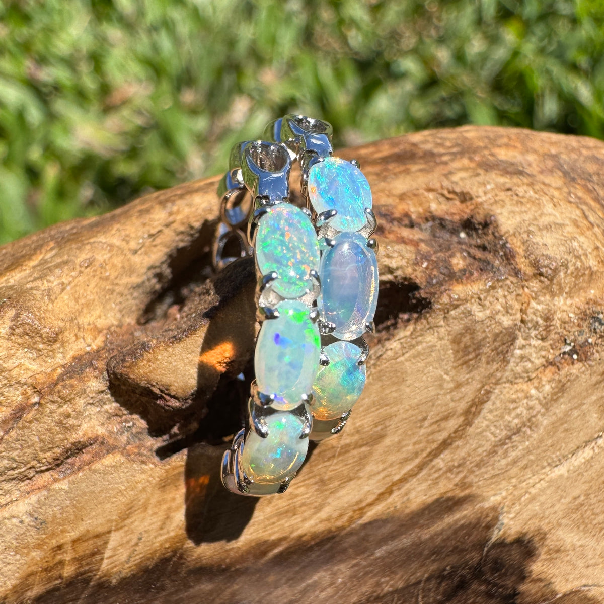 2.4ct Coober Pedy Crystal Opal Huggie Earrings ~ 'Wineglass Bay Greens' | 925 Sterling Silver | Solid Australian Opal