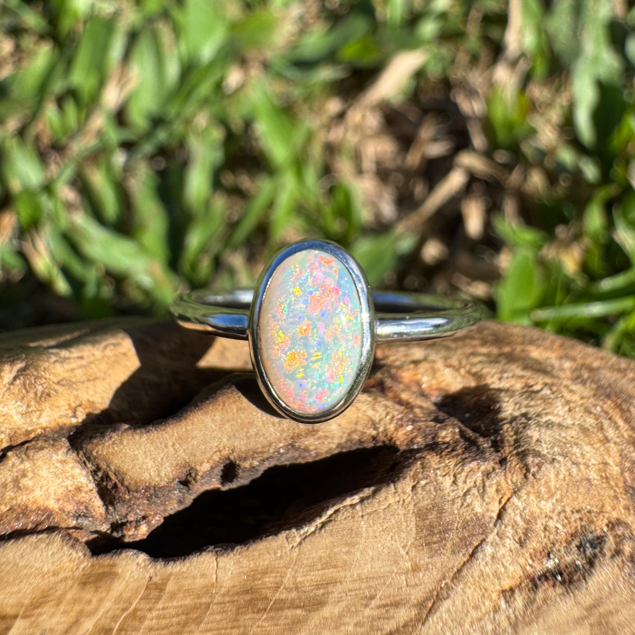 1ct Coober Pedy Opal Ring ~ 'Rainbow Beach Brilliance' | 925 Sterling Silver | Solid Australian Opal
