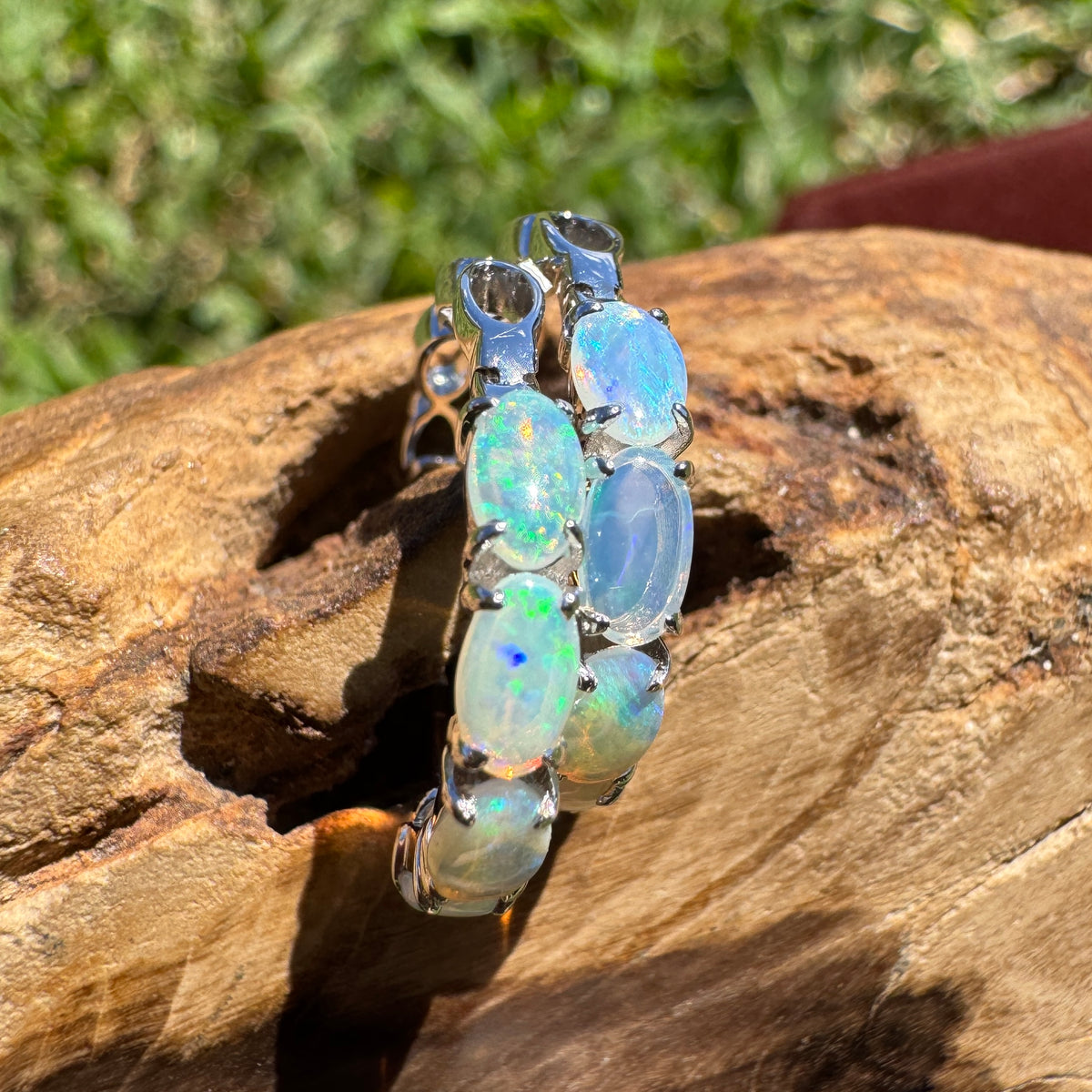 2.4ct Coober Pedy Crystal Opal Huggie Earrings ~ 'Wineglass Bay Greens' | 925 Sterling Silver | Solid Australian Opal