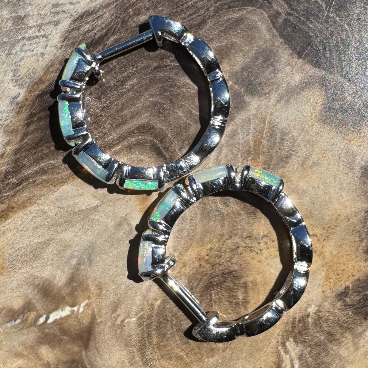 2.4ct Coober Pedy Crystal Opal Huggie Earrings ~ 'Wineglass Bay Greens' | 925 Sterling Silver | Solid Australian Opal