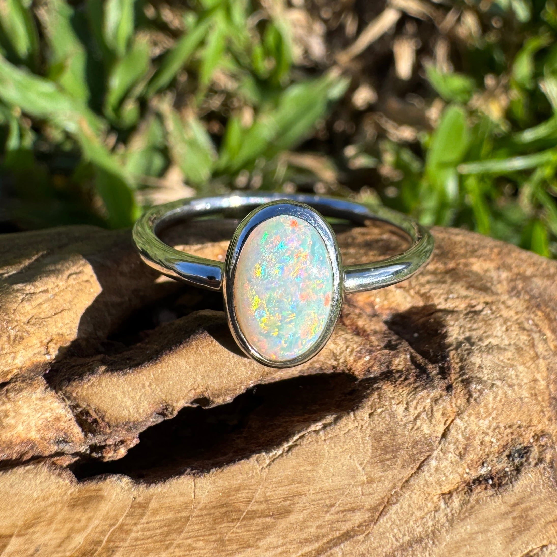 1ct Coober Pedy Opal Ring ~ 'Rainbow Beach Brilliance' | 925 Sterling Silver | Solid Australian Opal