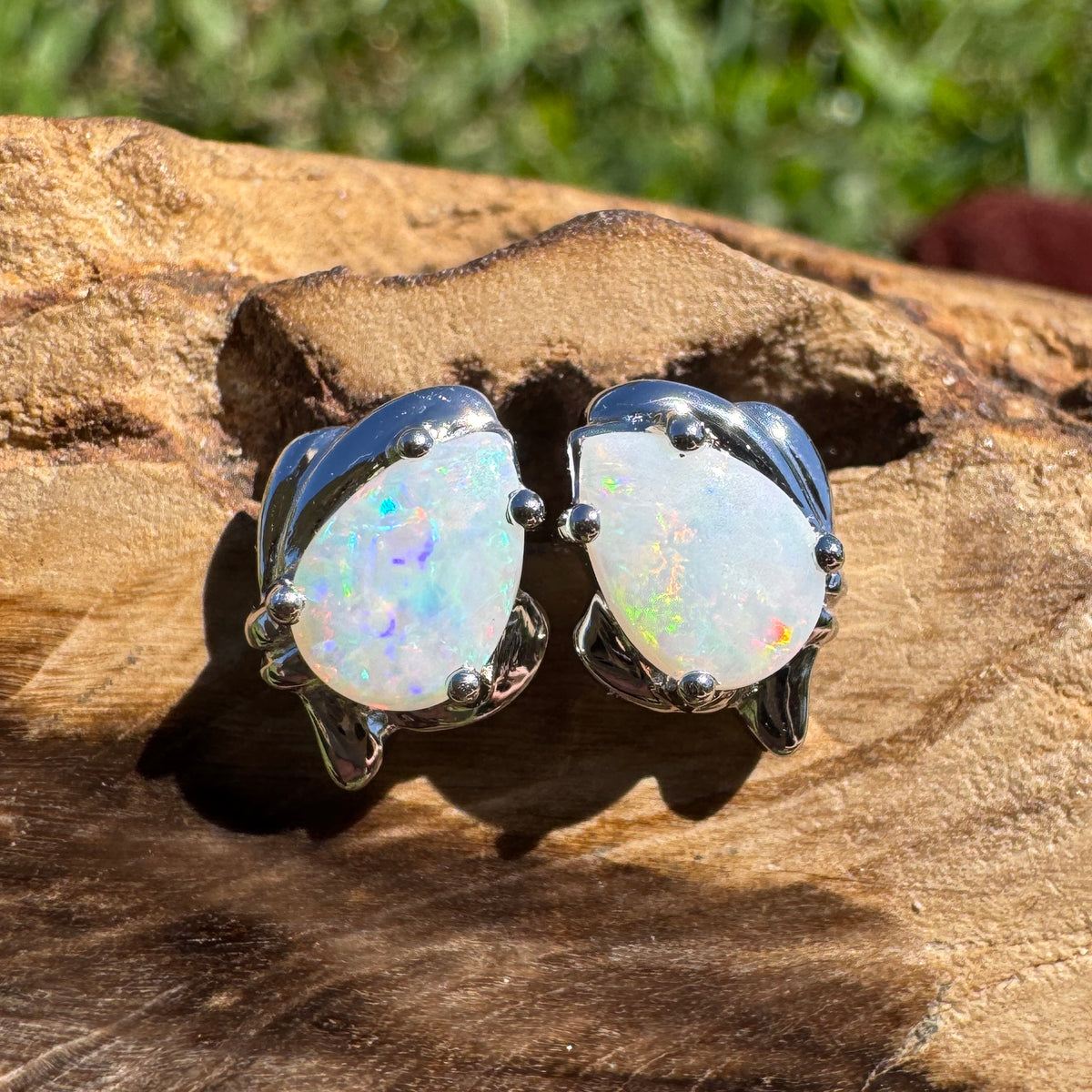 1.3ct Coober Pedy Opal Stud Earrings ~ 'Woko Spectrum' | 925 Sterling Silver | Solid Australian Opal