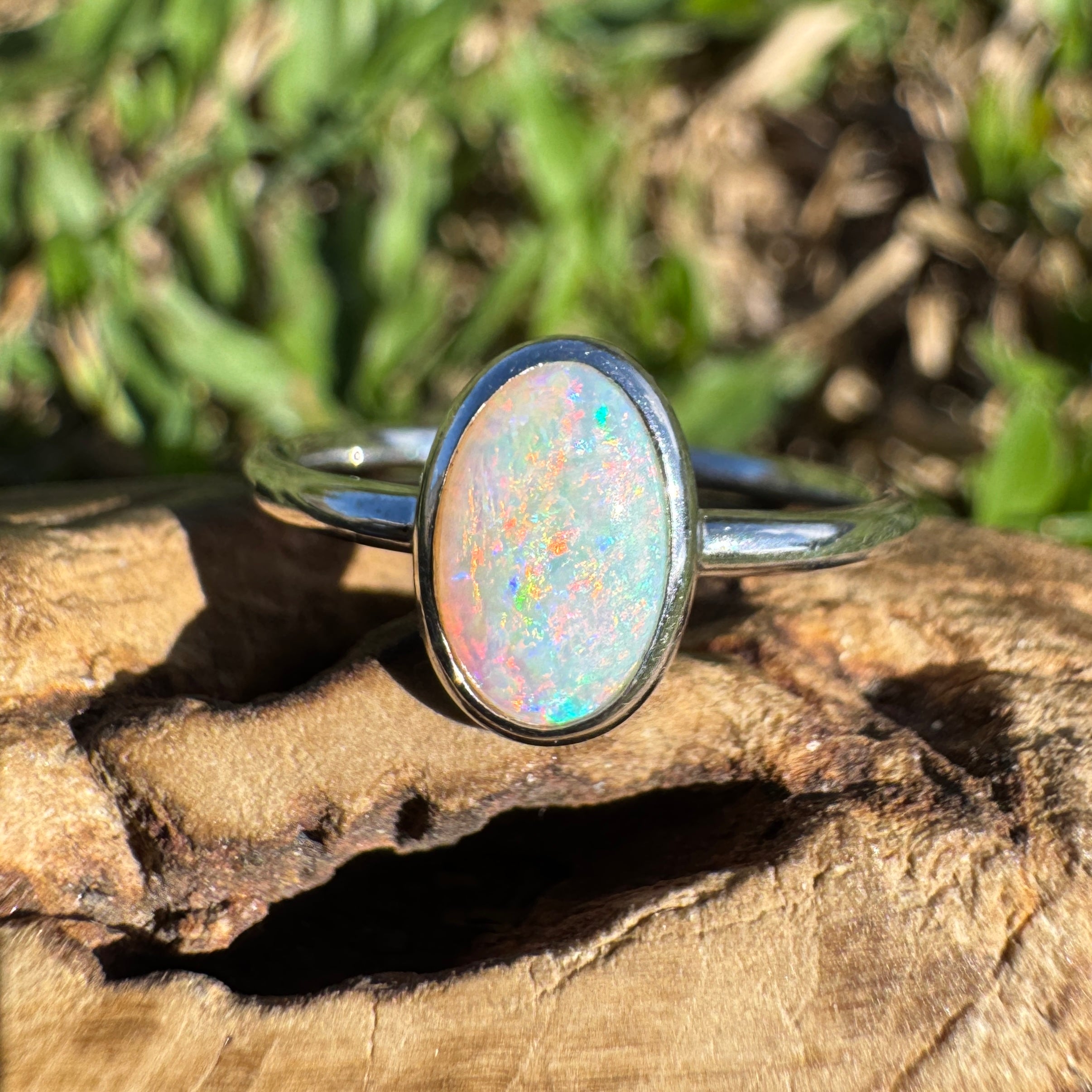 1ct Coober Pedy Opal Ring ~ 'Rainbow Beach Brilliance' | 925 Sterling Silver | Solid Australian Opal
