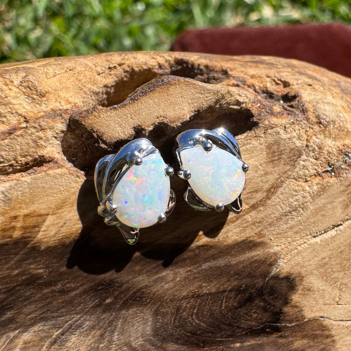 1.3ct Coober Pedy Opal Stud Earrings ~ 'Woko Spectrum' | 925 Sterling Silver | Solid Australian Opal