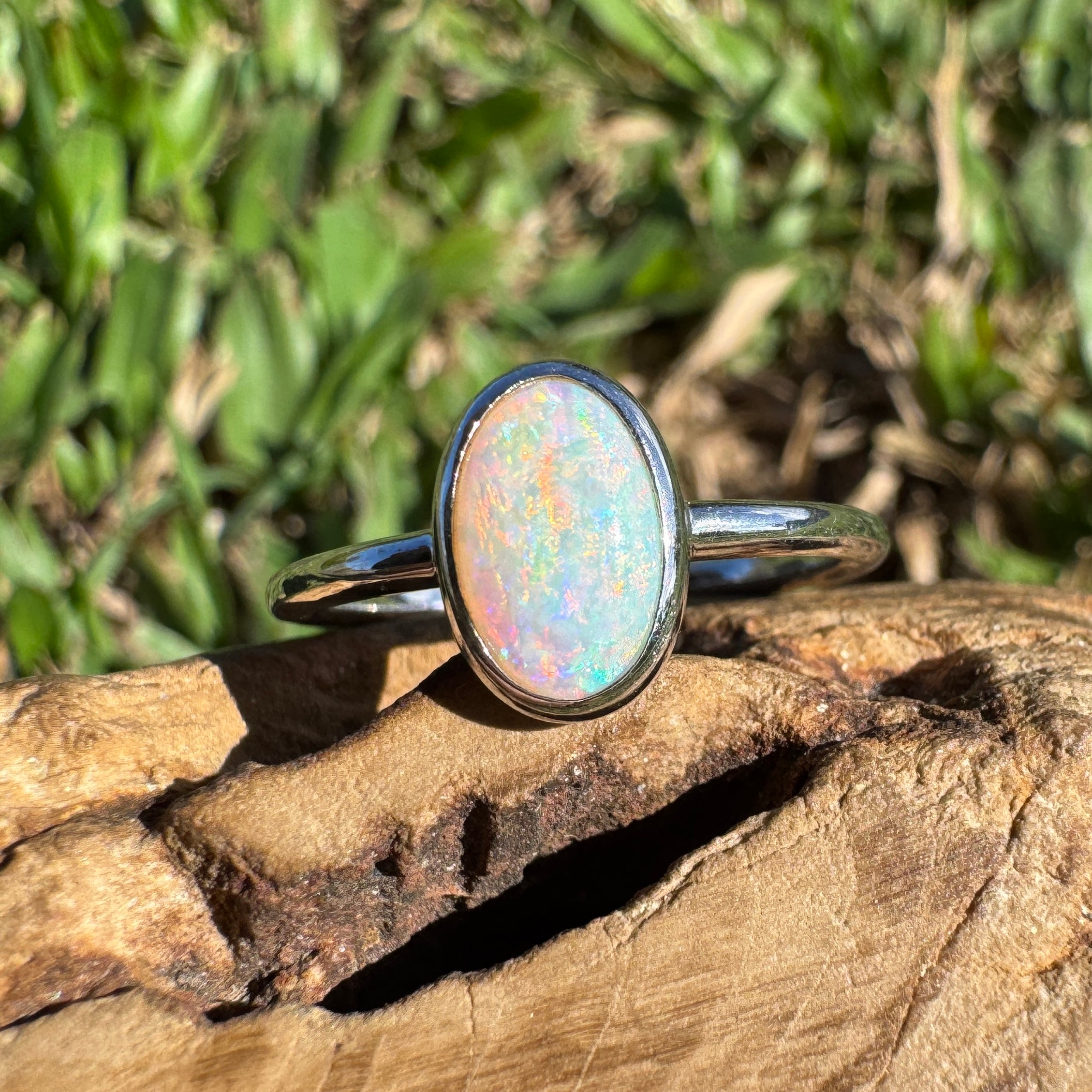 1ct Coober Pedy Opal Ring ~ 'Rainbow Beach Brilliance' | 925 Sterling Silver | Solid Australian Opal