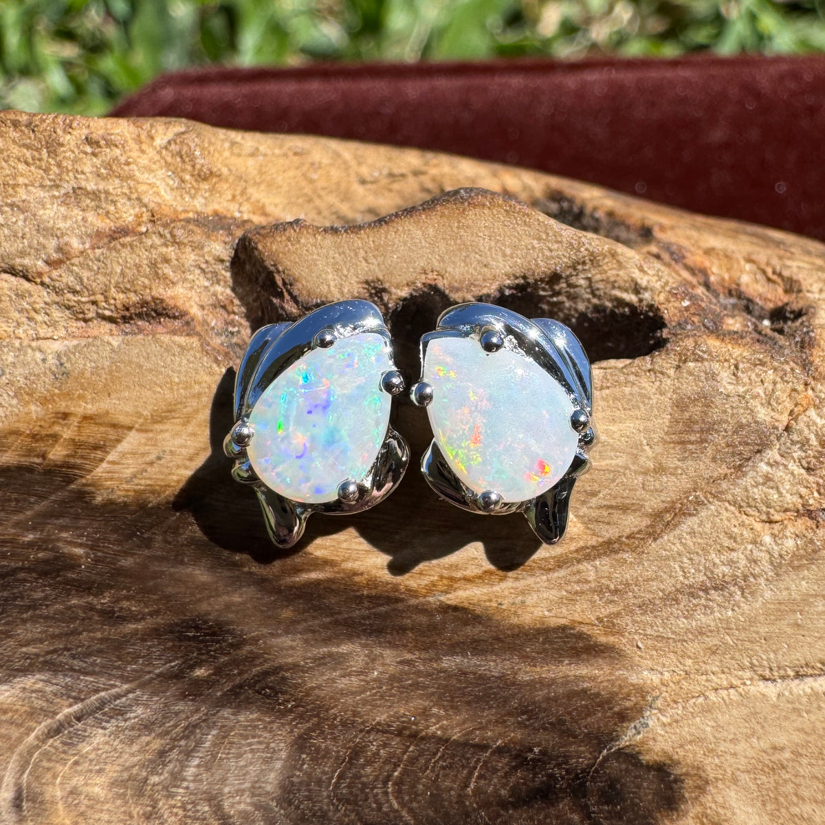 1.3ct Coober Pedy Opal Stud Earrings ~ 'Woko Spectrum' | 925 Sterling Silver | Solid Australian Opal