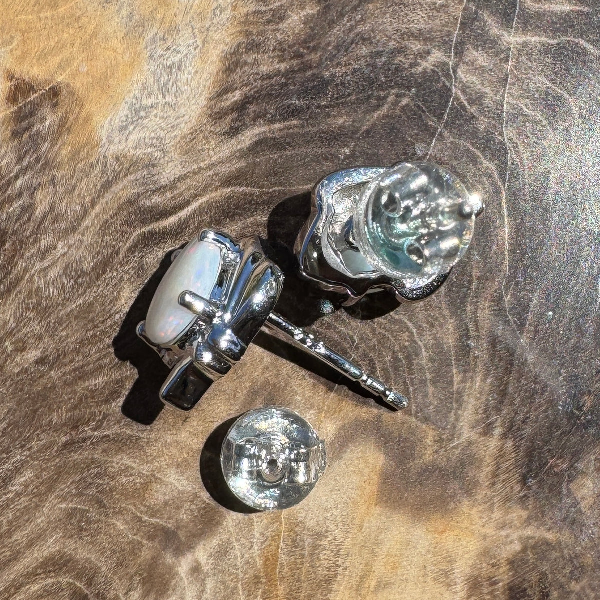 1.3ct Coober Pedy Opal Stud Earrings ~ 'Woko Spectrum' | 925 Sterling Silver | Solid Australian Opal