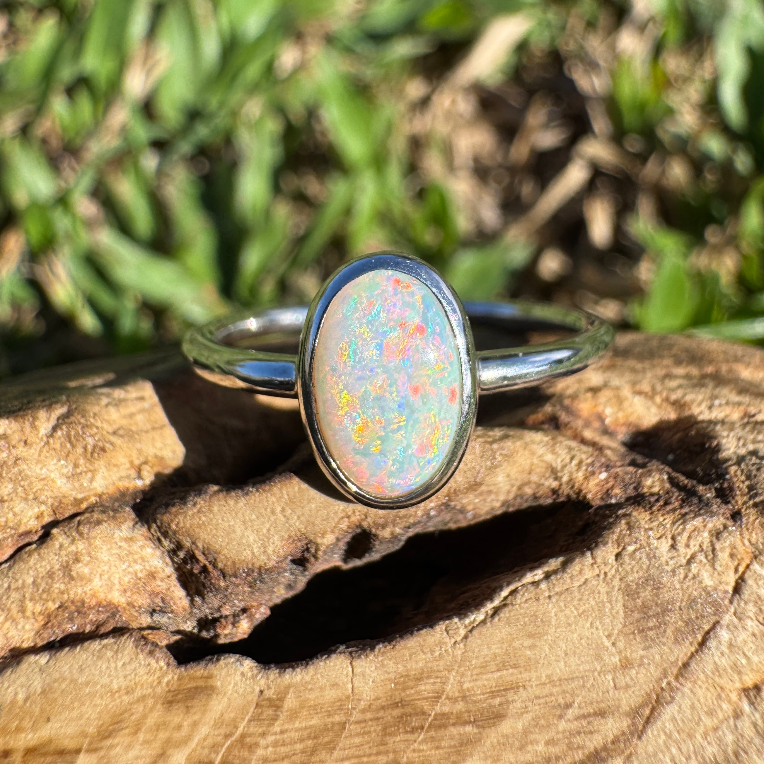 1ct Coober Pedy Opal Ring ~ 'Rainbow Beach Brilliance' | 925 Sterling Silver | Solid Australian Opal