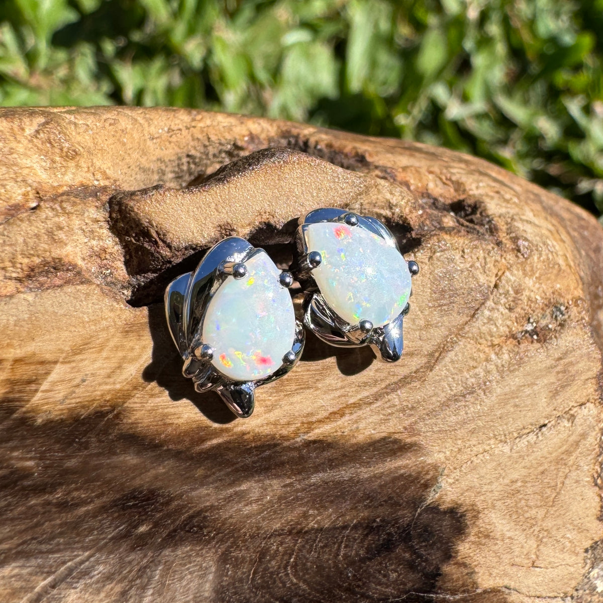 1.3ct Coober Pedy Opal Stud Earrings ~ 'Kwiambal Rainbow' | 925 Sterling Silver | Solid Australian Opal