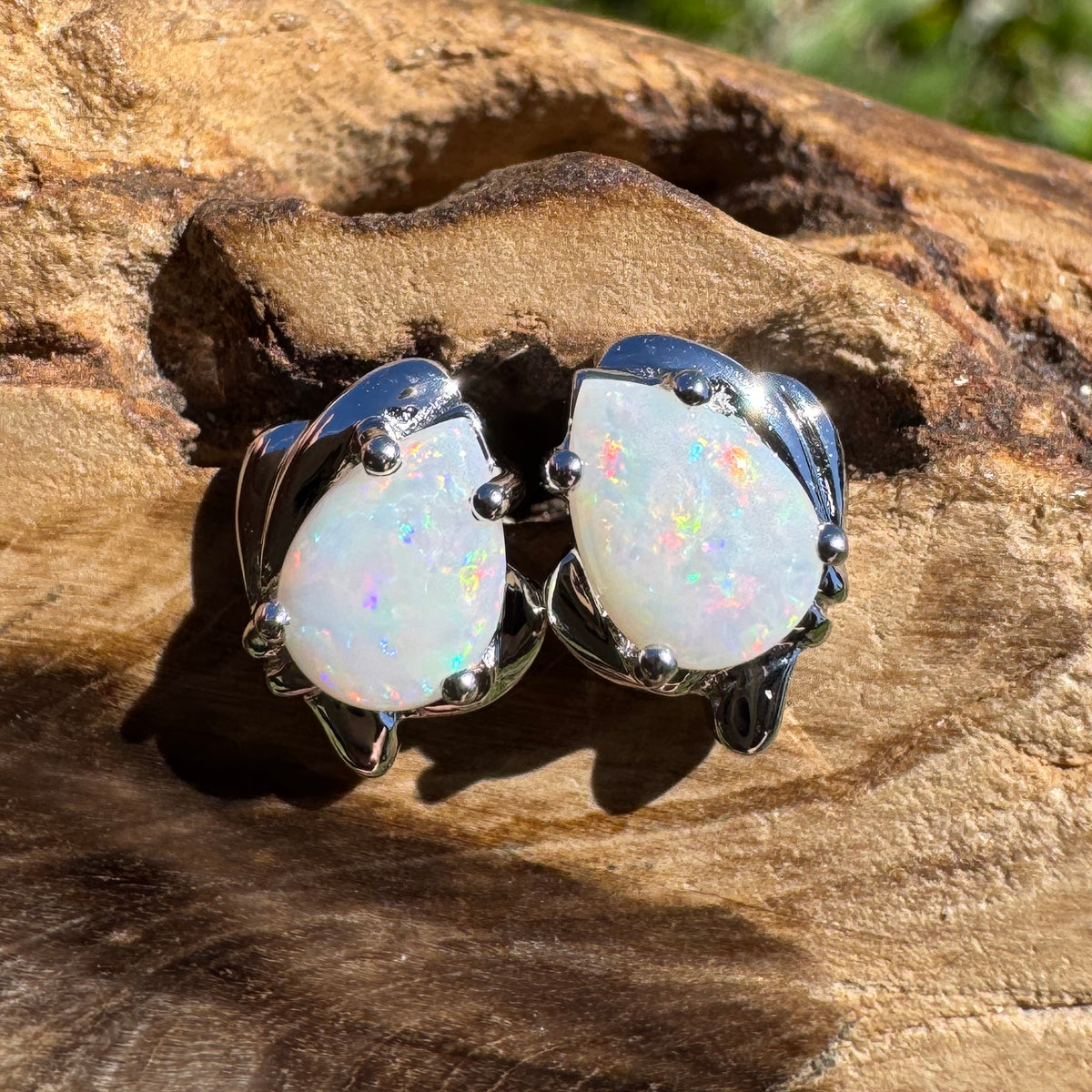 1.3ct Coober Pedy Opal Stud Earrings ~ 'Kwiambal Rainbow' | 925 Sterling Silver | Solid Australian Opal