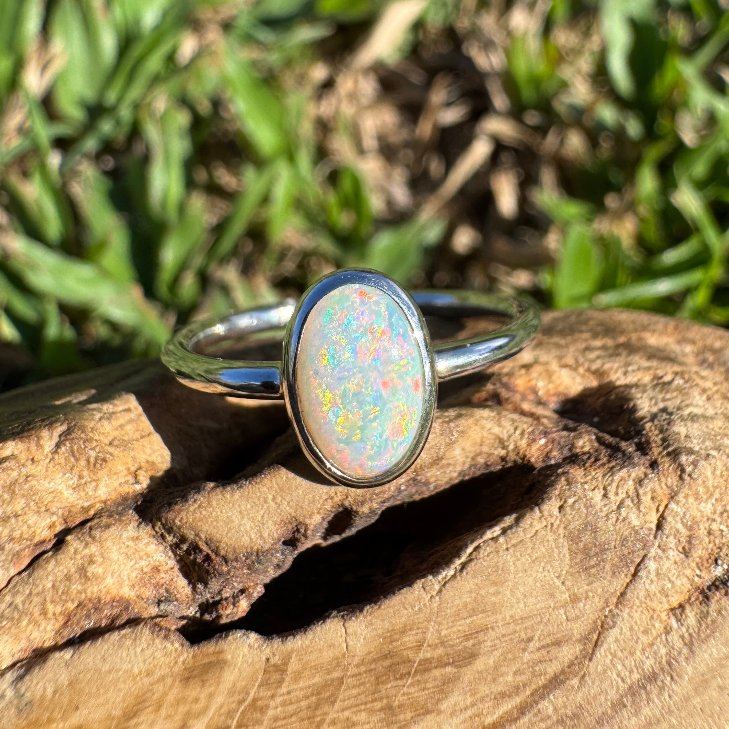 1ct Coober Pedy Opal Ring ~ 'Rainbow Beach Brilliance' | 925 Sterling Silver | Solid Australian Opal
