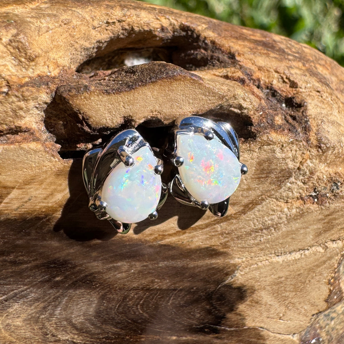 1.3ct Coober Pedy Opal Stud Earrings ~ 'Kwiambal Rainbow' | 925 Sterling Silver | Solid Australian Opal
