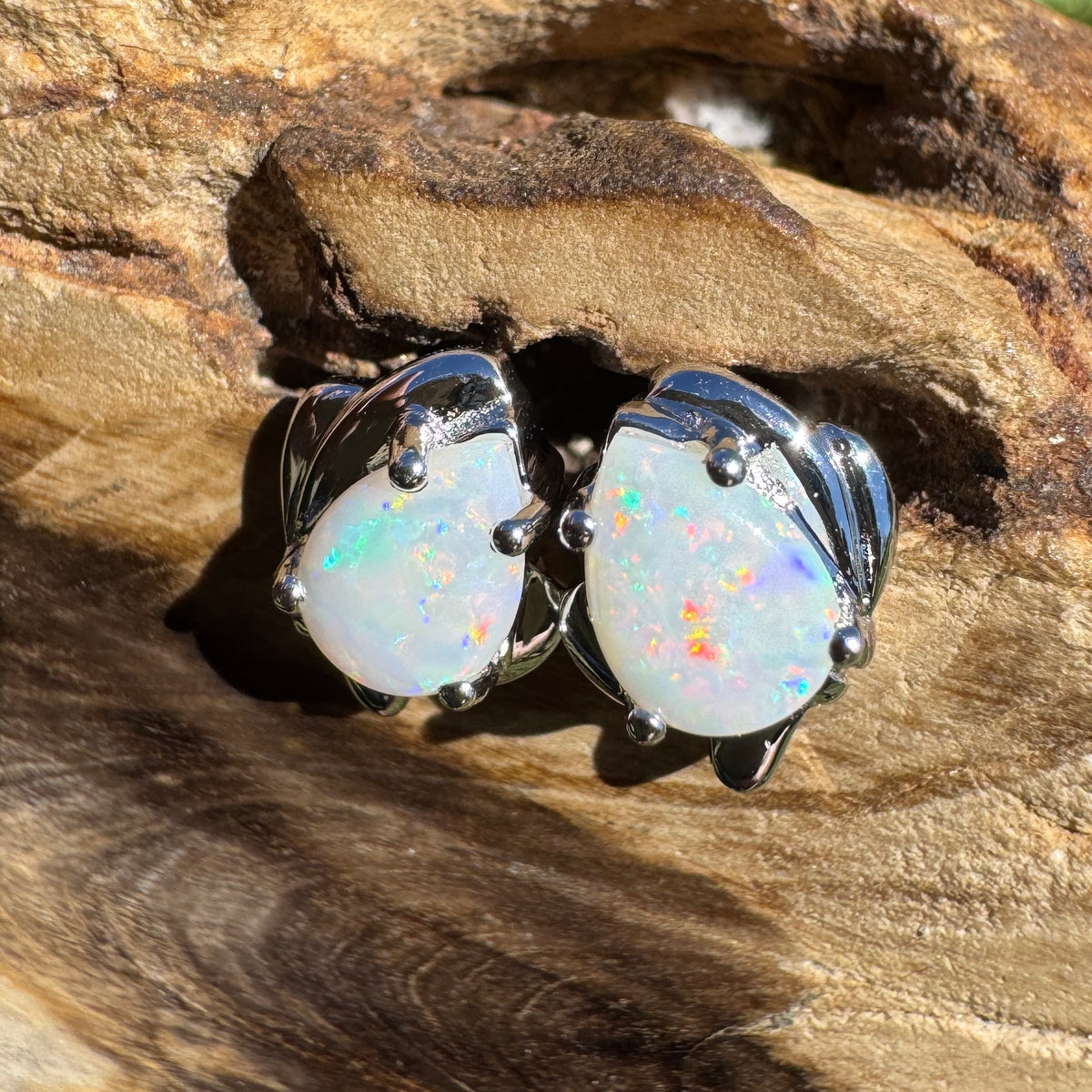 1.3ct Coober Pedy Opal Stud Earrings ~ 'Kwiambal Rainbow' | 925 Sterling Silver | Solid Australian Opal
