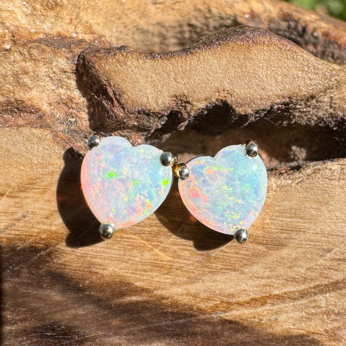 0.5ct Coober Pedy Opal Stud Earrings ~ 'Hinchinbrook Firelight' | 9ct Yellow Gold | Solid Australian Opal