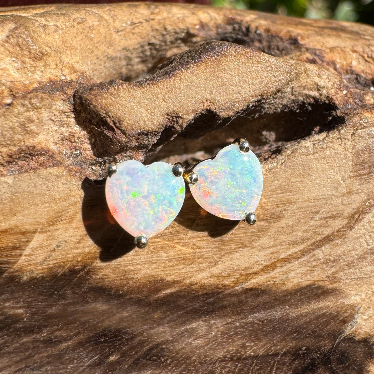 0.5ct Coober Pedy Opal Stud Earrings ~ 'Hinchinbrook Firelight' | 9ct Yellow Gold | Solid Australian Opal