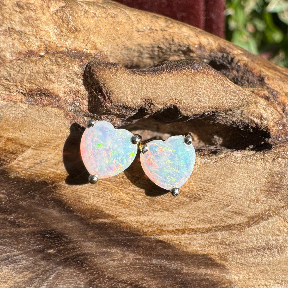0.5ct Coober Pedy Opal Stud Earrings ~ 'Hinchinbrook Firelight' | 9ct Yellow Gold | Solid Australian Opal