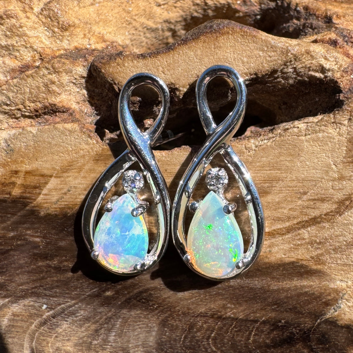 1ct Coober Pedy Crystal Opal Stud Earrings ~ 'Ben Boyd Blues' | 925 Sterling Silver | Solid Australian Opal