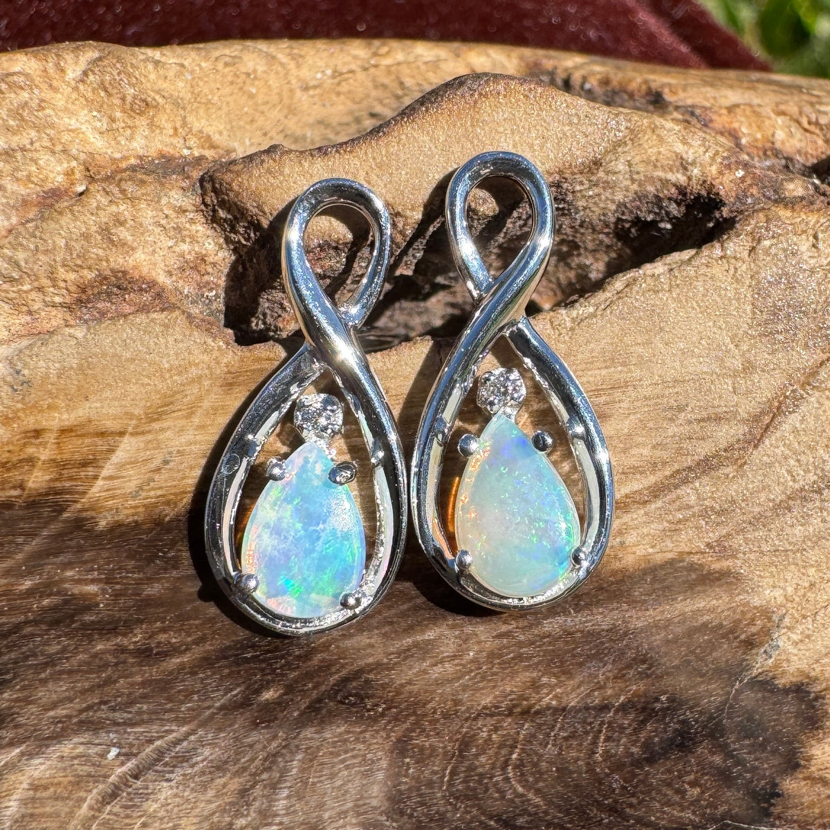 1ct Coober Pedy Crystal Opal Stud Earrings ~ 'Ben Boyd Blues' | 925 Sterling Silver | Solid Australian Opal