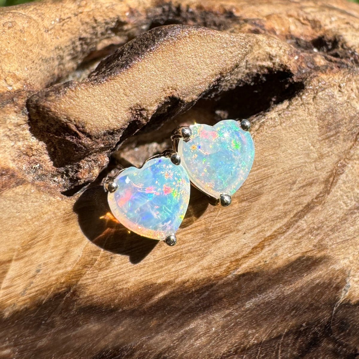 0.5ct Coober Pedy Crystal Opal Stud Earrings ~ 'Deepwater Sunset' | 9ct Yellow Gold | Solid Australian Opal