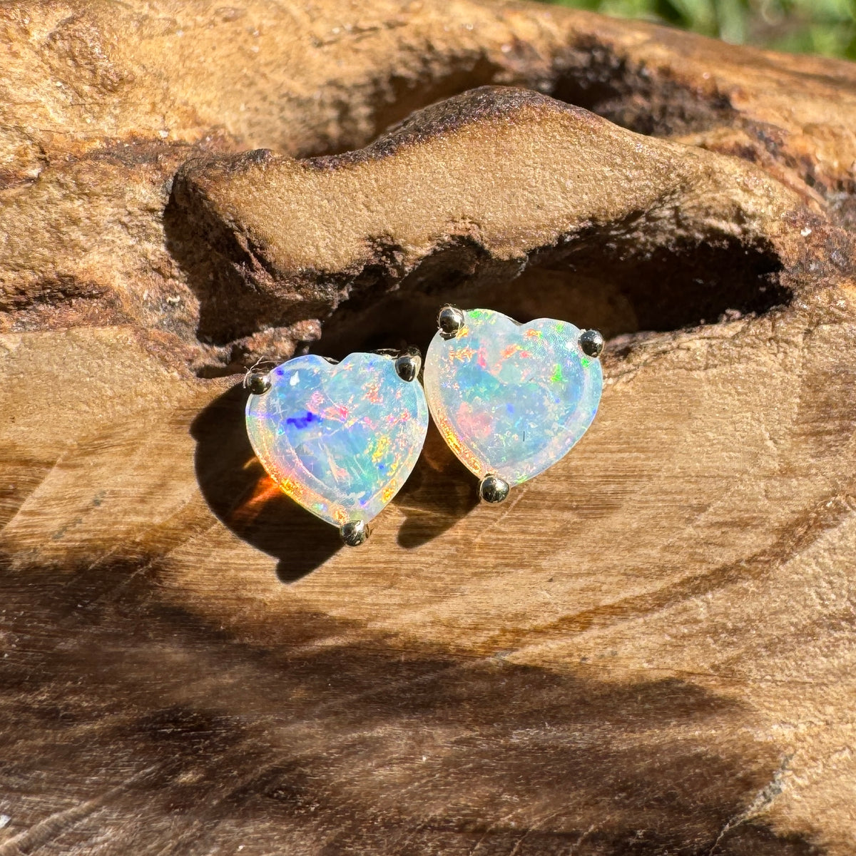 0.5ct Coober Pedy Crystal Opal Stud Earrings ~ 'Deepwater Sunset' | 9ct Yellow Gold | Solid Australian Opal